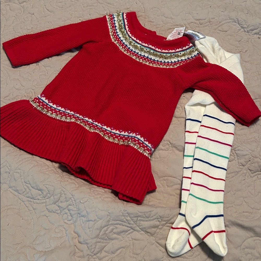 Novogratz Red Knit Dress with Striped Tights